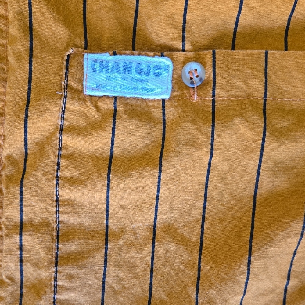 Chunjie Mens Mustard Yellow Striped Button Down Long Sleeve Shirt Pocket XL - Picture 2 of 6